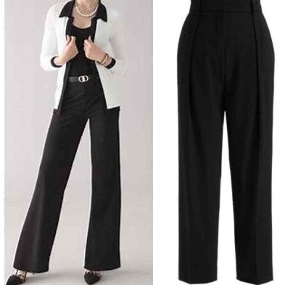 Anne Klein Pants NAVY BLUE Wide Leg High Waist Dressy Suit Pants Trousers Sz 8P